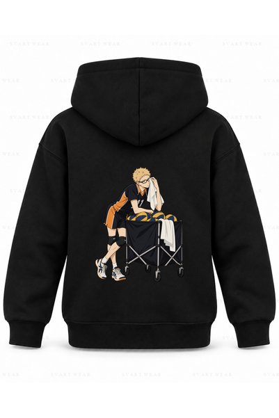 SVART WEAR سويت شيرت بقلنسوة للأطفال باللون الأسود مطبوع عليه نظارات هايكي تس...