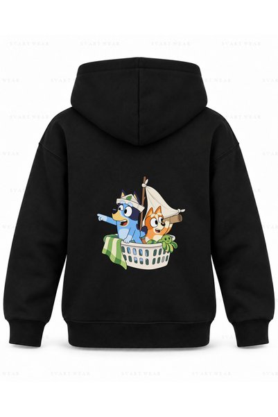 SVART WEAR Bluey Little Captain Printed Black Children's Hooded Sweatshirt