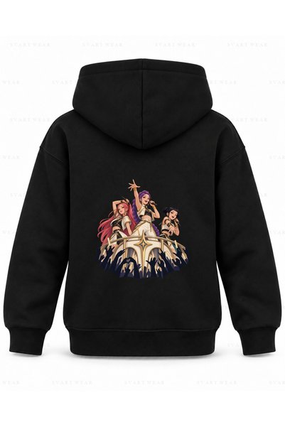 SVART WEAR Huntr X Balcony Scene Printed Black Children's Hooded Sweatshirt