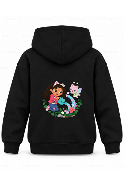SVART WEAR Детски черен суичър с качулка с щампа  "Танцът на поливането " от ...