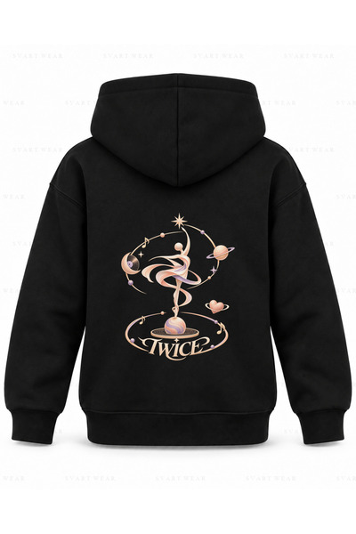 SVART WEAR Hanorac negru cu glugă pentru copii, cu imprimeu TWICE Orbit Dance