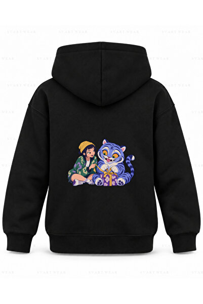 SVART WEAR KPop Demon Hunters crna dječja majica sa kapuljačom i trakom sa ti...