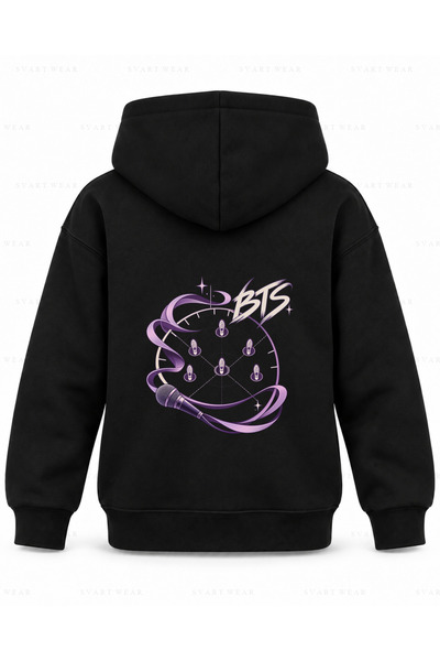 SVART WEAR Hanorac negru cu glugă pentru copii, cu imprimeu BTS Prova Lines