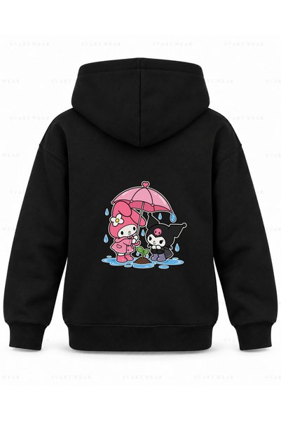 SVART WEAR سويت شيرت بقلنسوة للأطفال باللون الأسود مطبوع عليه قطرات المطر من ...
