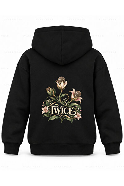 SVART WEAR Μαύρο παιδικό φούτερ με κουκούλα και στάμπα μικροφώνου TWICE