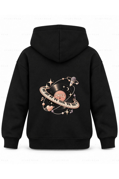 SVART WEAR Μαύρο παιδικό φούτερ με κουκούλα TWICE Plaque Planet με στάμπα