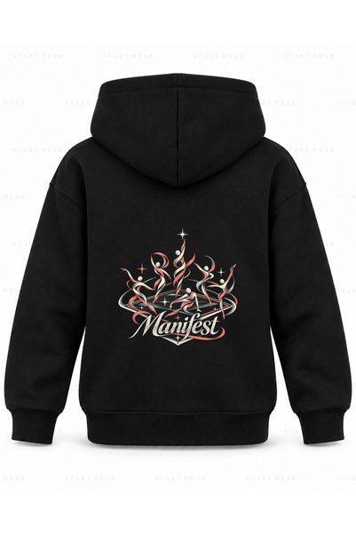 SVART WEAR Manifest Cross Rhythm Printed Black Kids' Hooded Sweatshirt