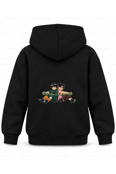 SVART WEAR Hanorac cu glugă pentru copii, negru, cu imprimeu Naruto Stretchin...