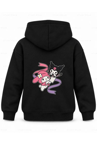 SVART WEAR My Melody & Kuromi Disappearing Page Printed Black Children's Hood...