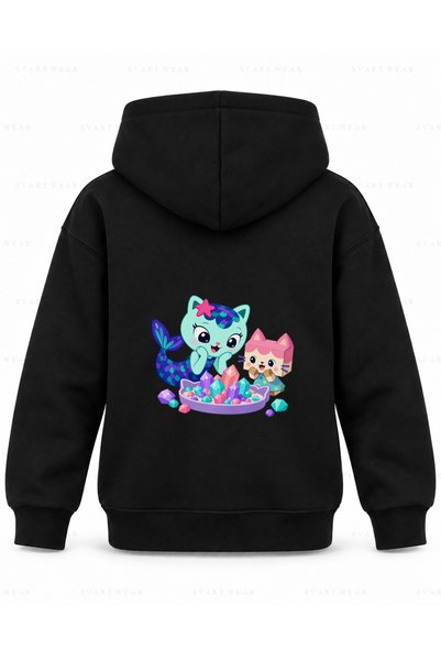 SVART WEAR Детски черен суичър с качулка с щампа  "Кристална градина " от Кук...