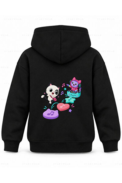 SVART WEAR Gabby's Dollhouse Cat Step Stones Printed Black Kids' Hooded Sweat...