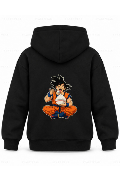 SVART WEAR Dragon Ball Goku Rice Hill Printed Black Children's Hooded Sweatshirt