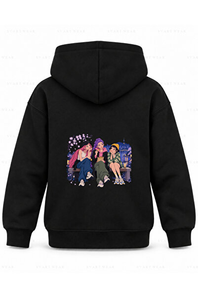 SVART WEAR سويت شيرت بقلنسوة أسود مطبوع عليه عبارة "KPop Demon Hunters Han Ri...