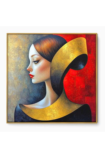 Luxcanva Tablou Canvas Tacerea Geometrica 100x100 cm cu Rama Auriu Tacerea Ge...