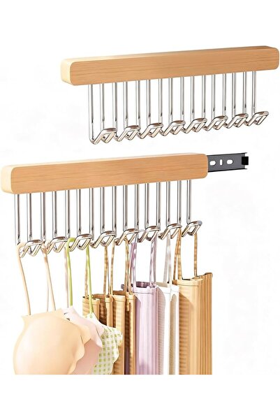Zliger 2-Piece Pull-out Clothes Rack, Wardrobe Organiser, Hanging Wooden Stor...