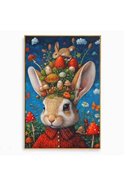 Luxcanva Tablou Canvas Iepurasul Si Gradina Magica 70x100 cm cu Rama Auriu Ie...