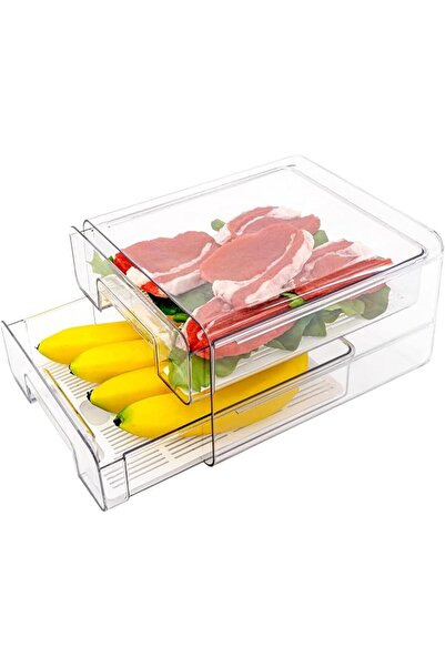 MANO Manuo Stackable Refrigerator Drawers Pull Out Double Layer Fridge Organi...
