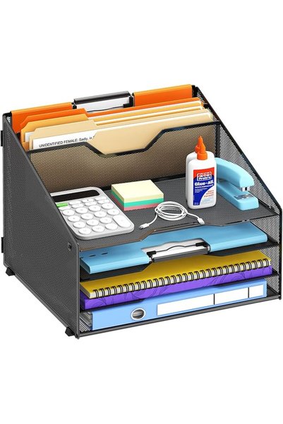 GENERAL Desk File Organizer, Desk Organizers & Accessories with 4 Trays and 2...