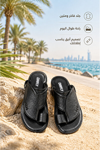 Generic Brand شباشب رجالية جلدية مفتوحة من الأمام، بجزء علوي من الجلد المحبب ...
