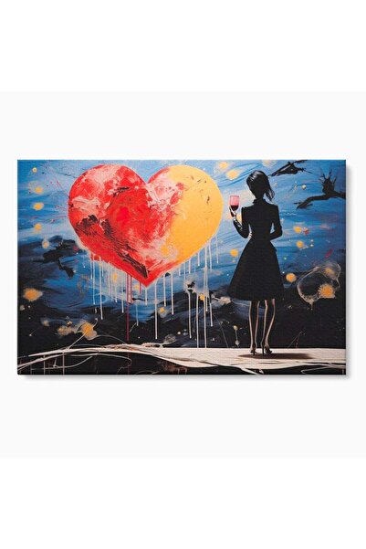 Luxcanva Tablou Canvas Inima si Pahar 70x50 cm pe Sasiu Lemn Inima si Pahar N...
