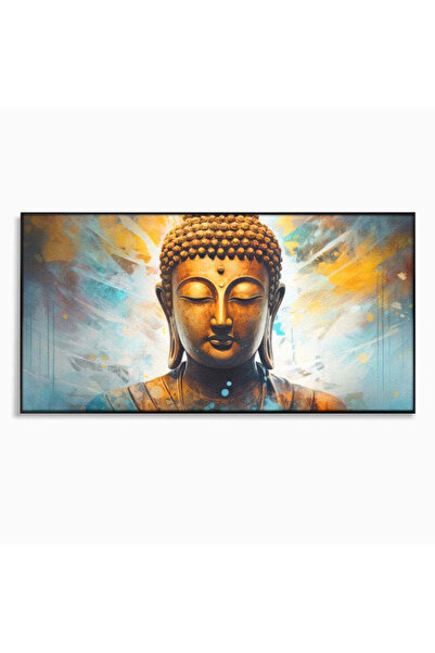 Luxcanva Tablou Canvas Reflectia Iluminarii 140x70 cm cu Rama Negru Buddha Ze...