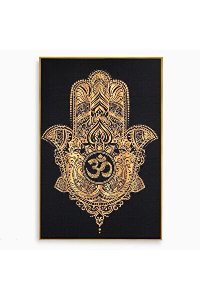 Luxcanva Tablou Canvas Hamsa Sacra 50x70 cm cu Rama Auriu Protectie Spiritual...
