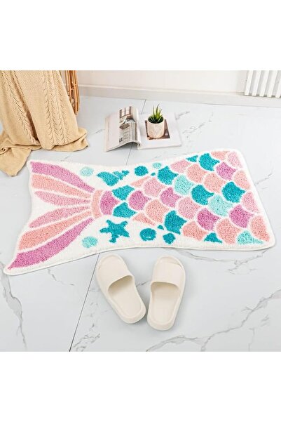 GENERAL Cute Mermaid Bath Mat Funny Pink Ocean Fish Mermaid Scales Tail Shape...
