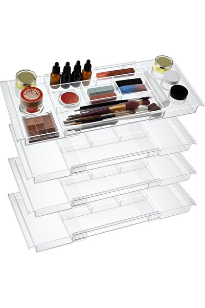 GENERAL 4pack Shallow Expandable Drawer Organizer, Adjustable 12.5”–20” Clear...