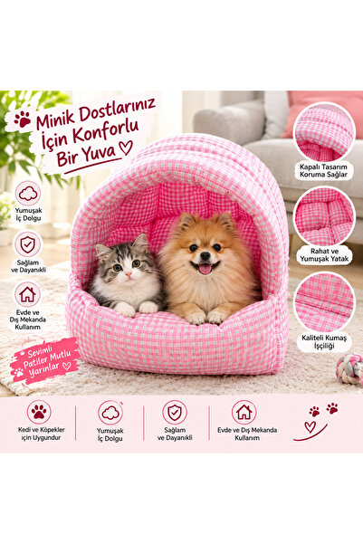 Daisy Kedi Ve Küçük Irk Köpek Yuvası Pembe Pötikare Korumalı Yıkabilir Kedi Y...