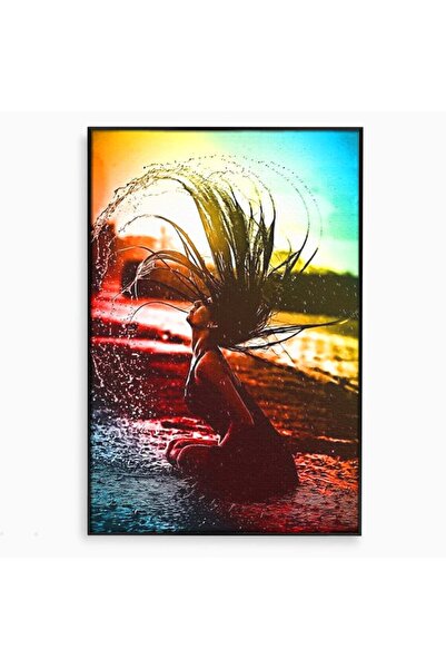 Luxcanva Tablou Canvas O Vara Neon 50x70 cm cu Rama Negru O Vara Neon Apa Lumina