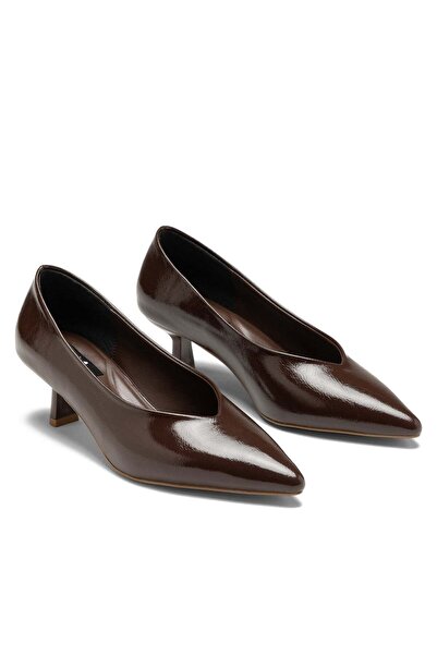 Dedos Women's Shiny Brown Wrinkled Textured Pointed Toe Short Heel Comfortabl...