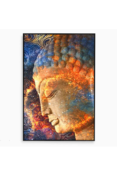 Luxcanva Tablou Canvas Profilul lui Buddha 100x150 cm cu Rama Negru Zen Linis...