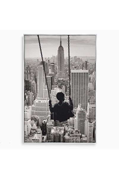 Luxcanva Tablou Canvas Copilul si Acoperisul Lumii 50x70 cm cu Rama Argintiu ...