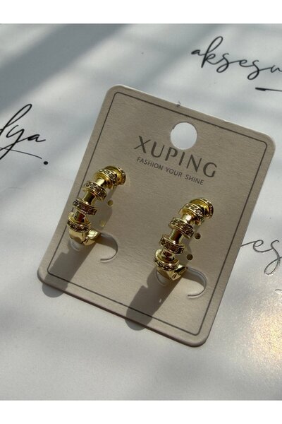 XUPING JEWELRY XUPING Gold Taş Detaylı Çoklu Halka Küpe