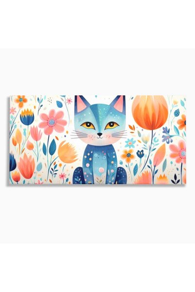 Luxcanva Tablou Canvas Miau Printre Petale 100x50 cm pe Sasiu Lemn Miau Print...