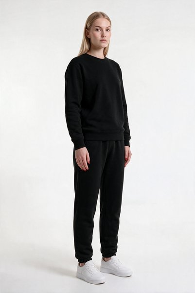 VESTRO 3 Thread Women's Black Crew Neck Tracksuit Set (with Fleece Inside)
