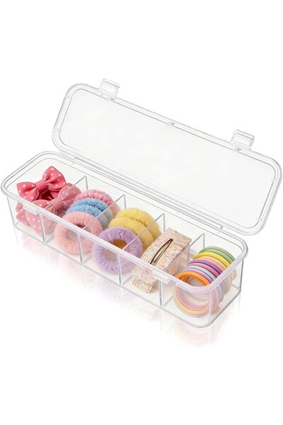 Buachois Storage Box for Small Items, 5 Grid Hair Accessories Organiser, Mult...