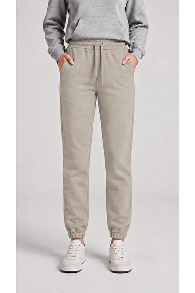 zazzia Women's Stone-Colored 3-Thread Ribbed Elastic Leg Sweatpants