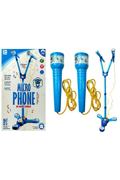 LEAN Set de microfoane karaoke pentru copii, albastru, cu baterii, cu stativ