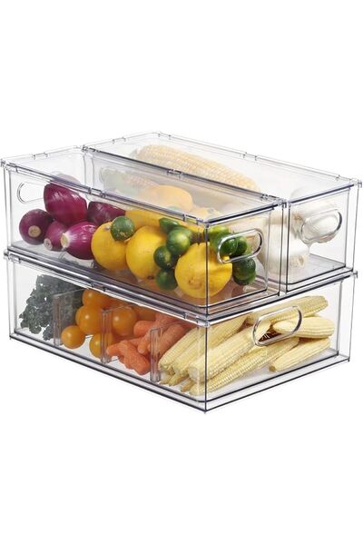 GENERAL Bronkeper Stackable Refrigerator Drawer Bins, Clear Stackable Fridge ...