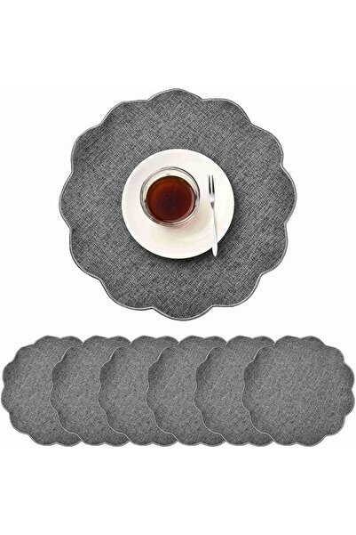 GENERAL Cloth Placemat Set of 6 Washable Fabric Table Mat with Round Scallope...