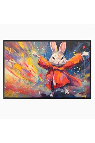 Luxcanva Tablou Canvas Iepurasul Curajos 70x50 cm cu Rama Negru Iepurasul Cur...