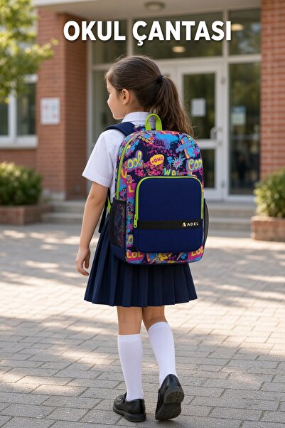 Adel Graffiti Game Primary School School Bag Green Zipper Children's Student ...