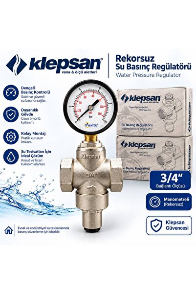 Klepsan 3\4 ( REKORSUZ ) Manometreli Su Basınç Düşürücü Regülatörü