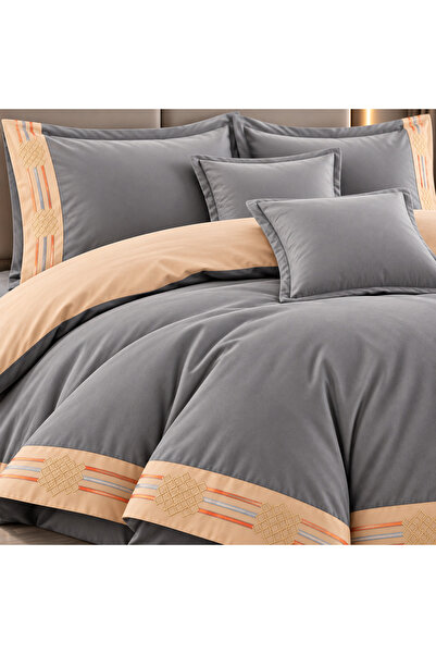 East Comfort Lenjerie de pat premium cu broderie aurie, Bumbac, 6 piese, Husa...