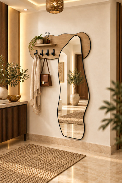 Generic Brand Wall-mounted wooden mirror—a full-length wall mirror featuring ...