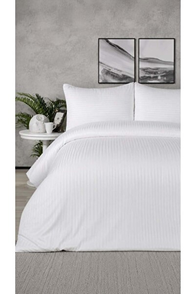 Palm Garden Çizgili Saten Baden Nevresim Takımı Çift Kişilik 4 Parça 200x220cm Pamuk