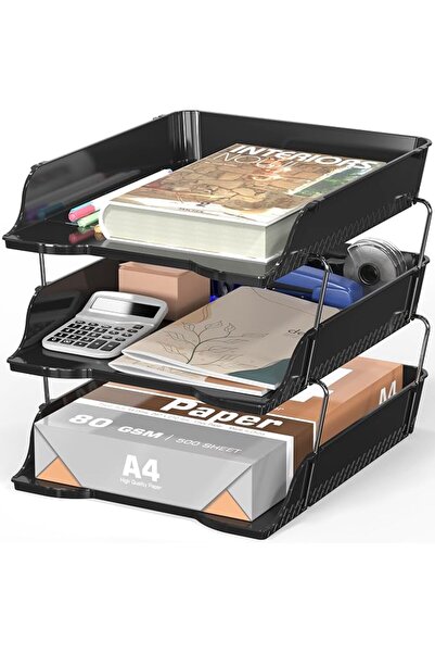 Simple Houseware 3-Tier Stackable Document Letter Tray Paper Organizer - Desk...