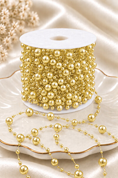 ZEYMERADE Gold Misinalı Şerit İnci, Saçaklı Sıralı Boncuk 1m. Çiçek Süsleme D...
