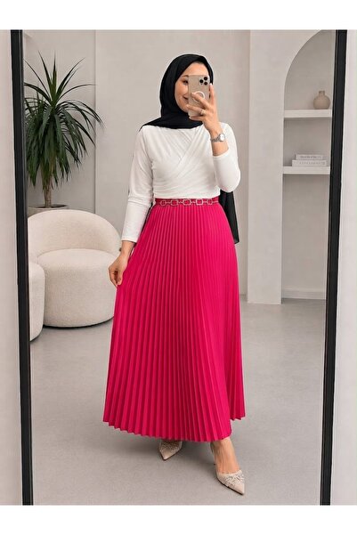 modapark.ist Double-Breasted Collared Blouse and Pleated Skirt Set